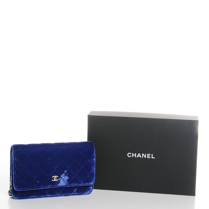 Chanel Velvet Quilted Wallet On Chain WOC Blue 9 of 9