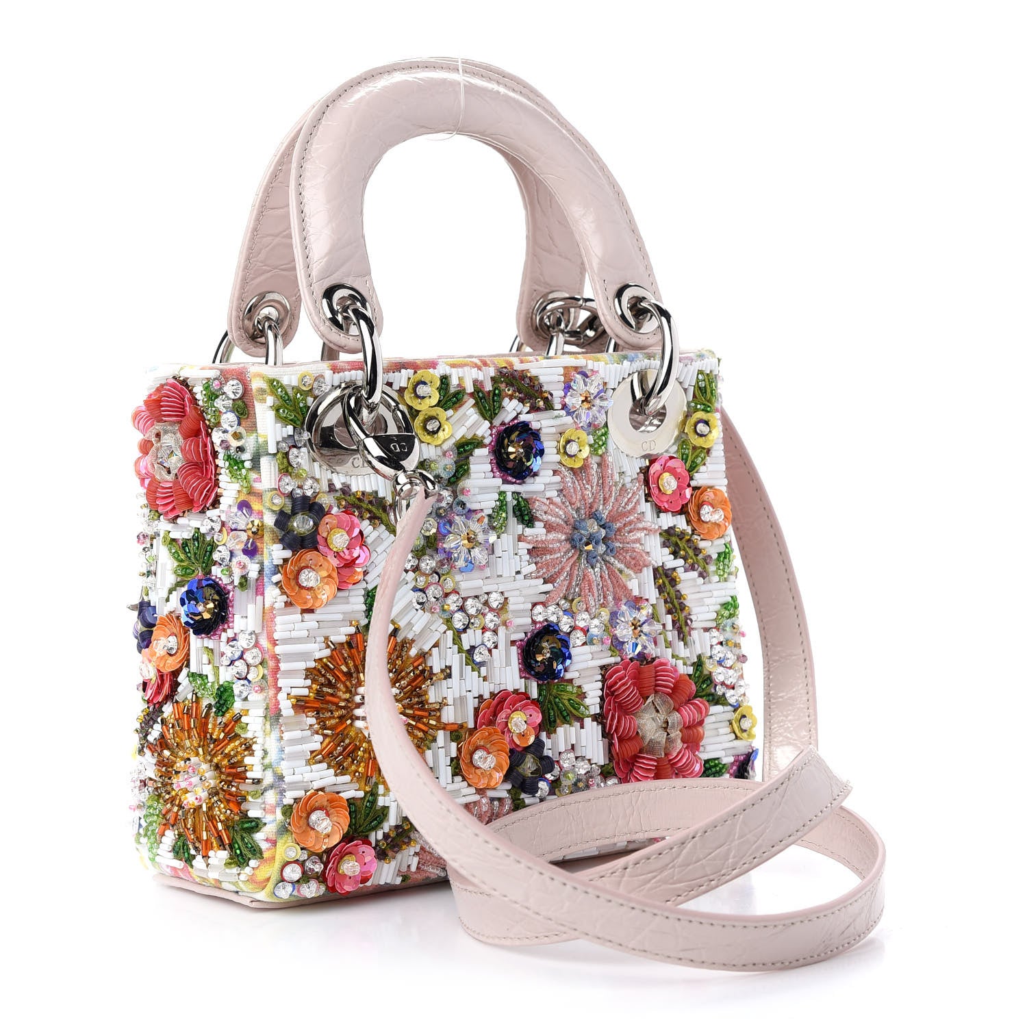 Christian Dior Calfskin Crocodile Embossed Beaded Floral