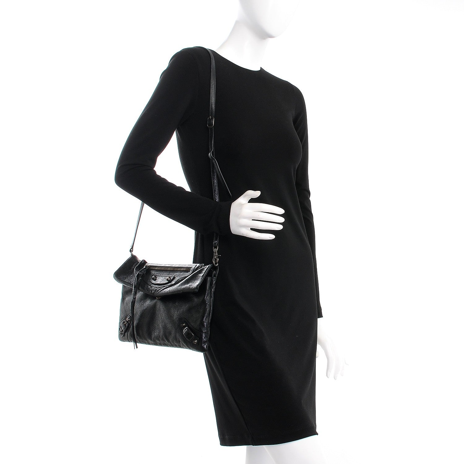 Balenciaga Agneau Classic Hardware Envelope Strap Clutch Black 2 of 8