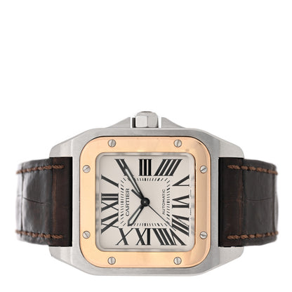 Cartier Stainless Steel 18K Yellow Gold Alligator 33mm Santos 100 Automatic Watch Brown 2 of 6