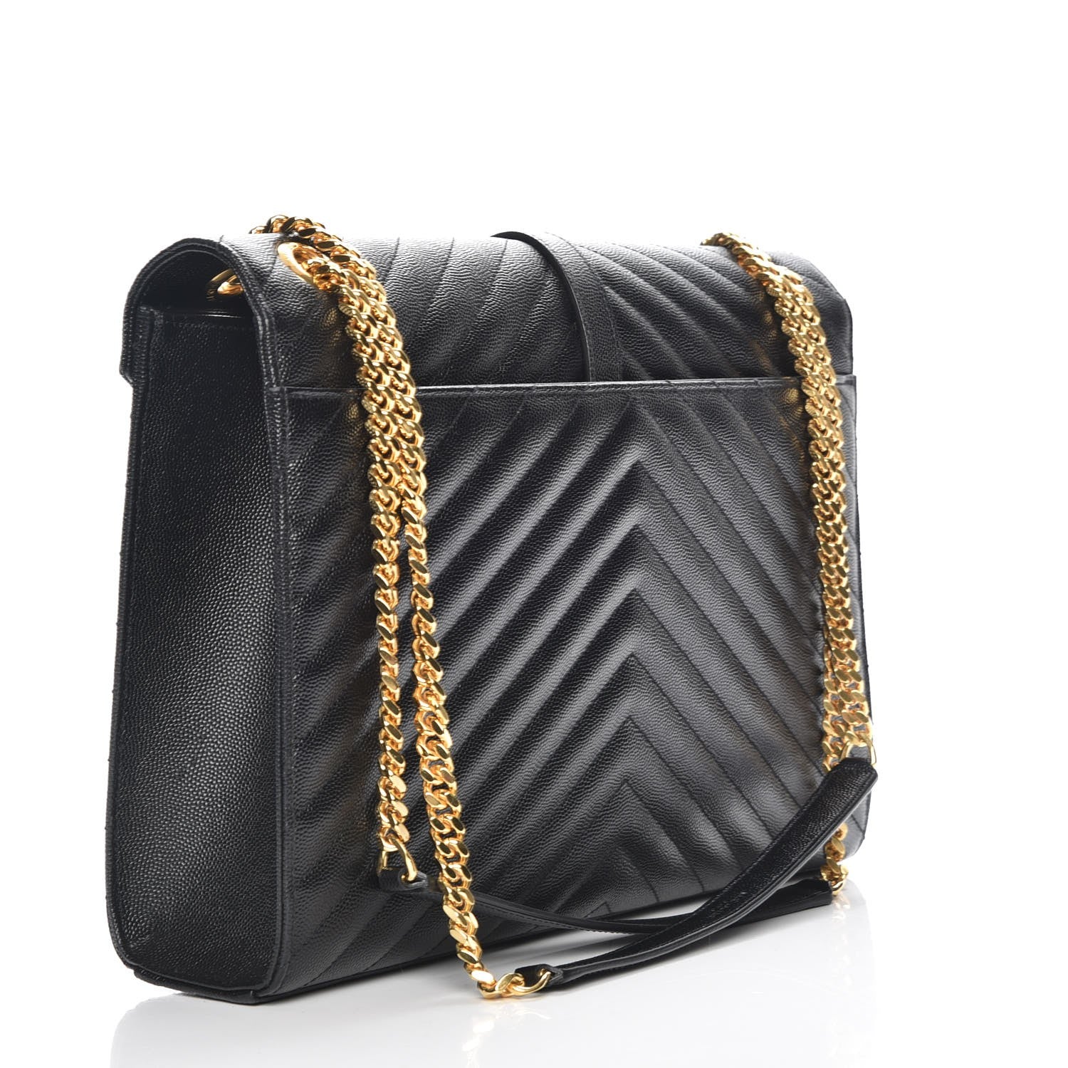 Saint Laurent Grain De Poudre Matelasse Chevron Large Monogram Satchel Black 3 of 7