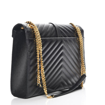 Saint Laurent Grain De Poudre Matelasse Chevron Large Monogram Satchel Black 3 of 7