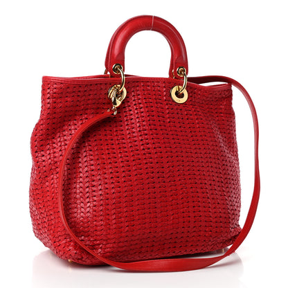 Christian Dior Lambskin Woven Lady Dior Shopping Tote Red 2 of 4