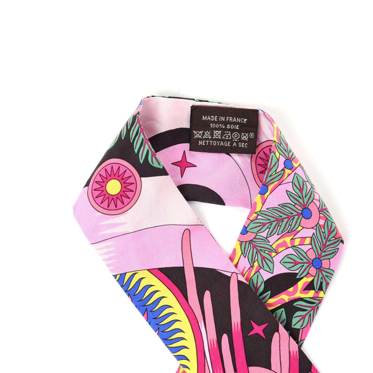 Hermes Silk La Source de Pegase Twilly Ebene Rose Vif Jaune Vif 3 of 5