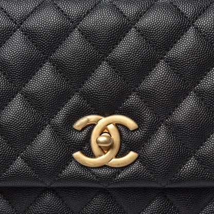 Chanel Caviar Elaphe Quilted Medium Coco Handle Flap Black Burgundy 8 of 10