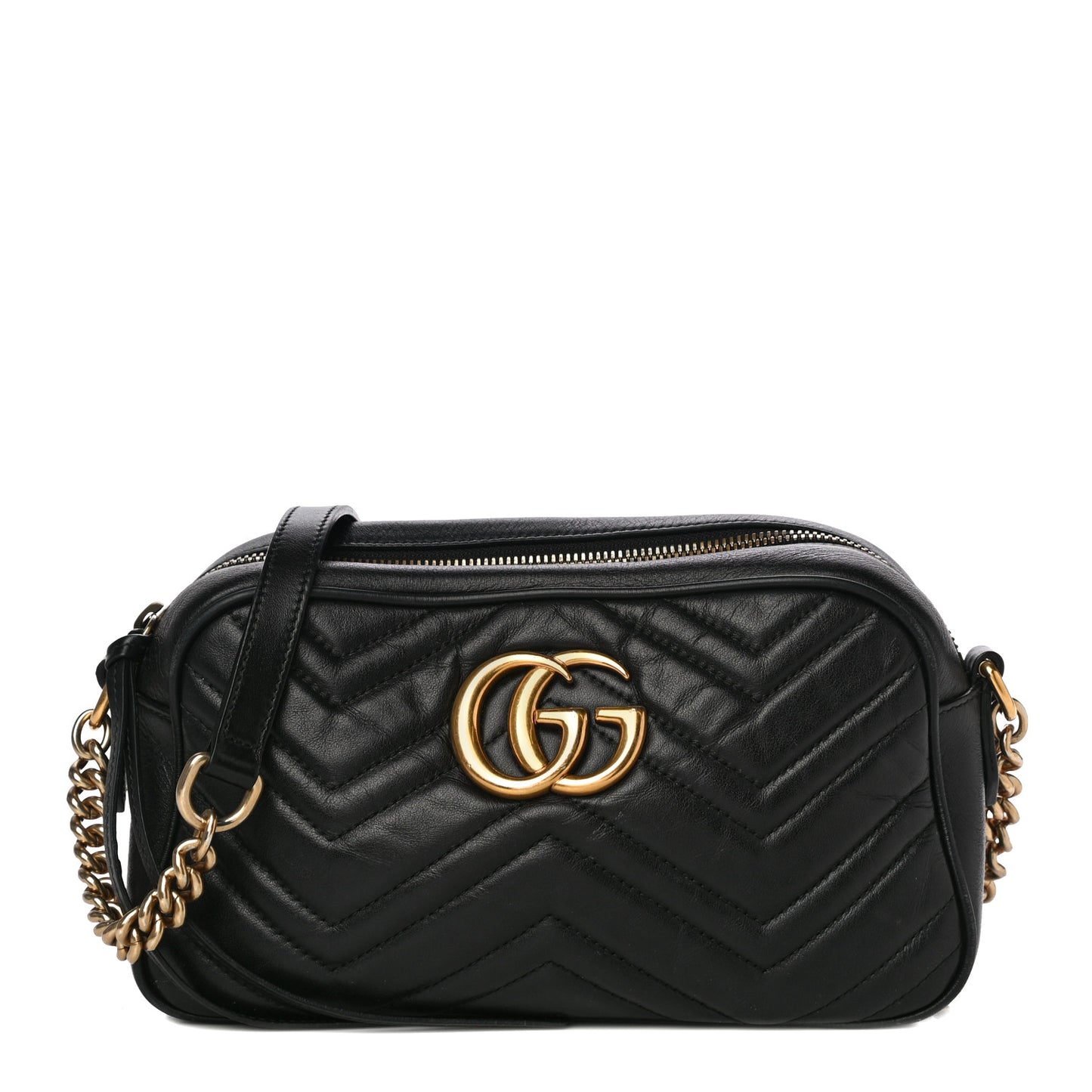 Calfskin Matelasse Small GG Marmont Chain Shoulder Bag Black