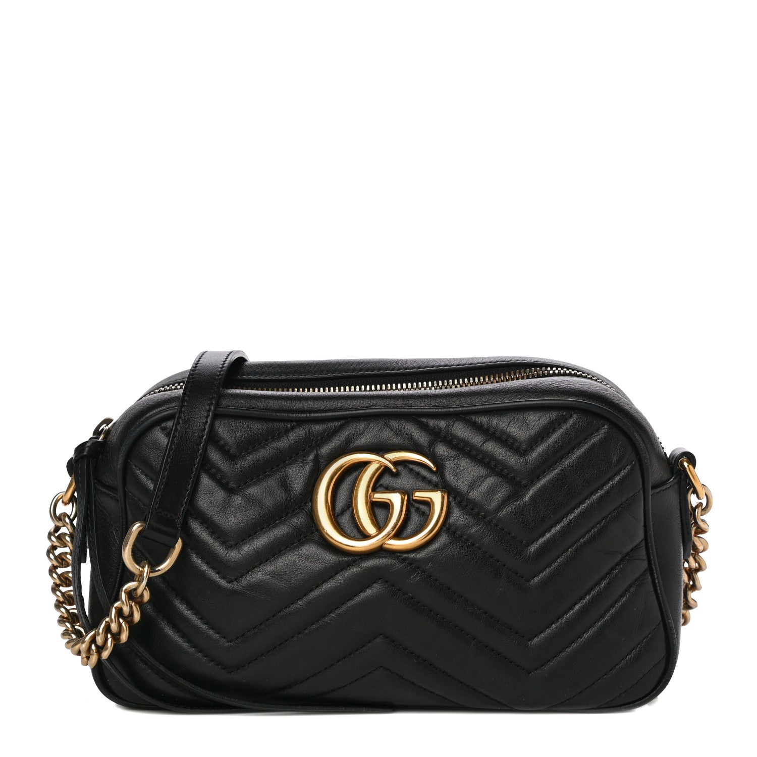 Gucci Calfskin Matelasse Small GG Marmont Chain Shoulder Bag Black 1 of 16