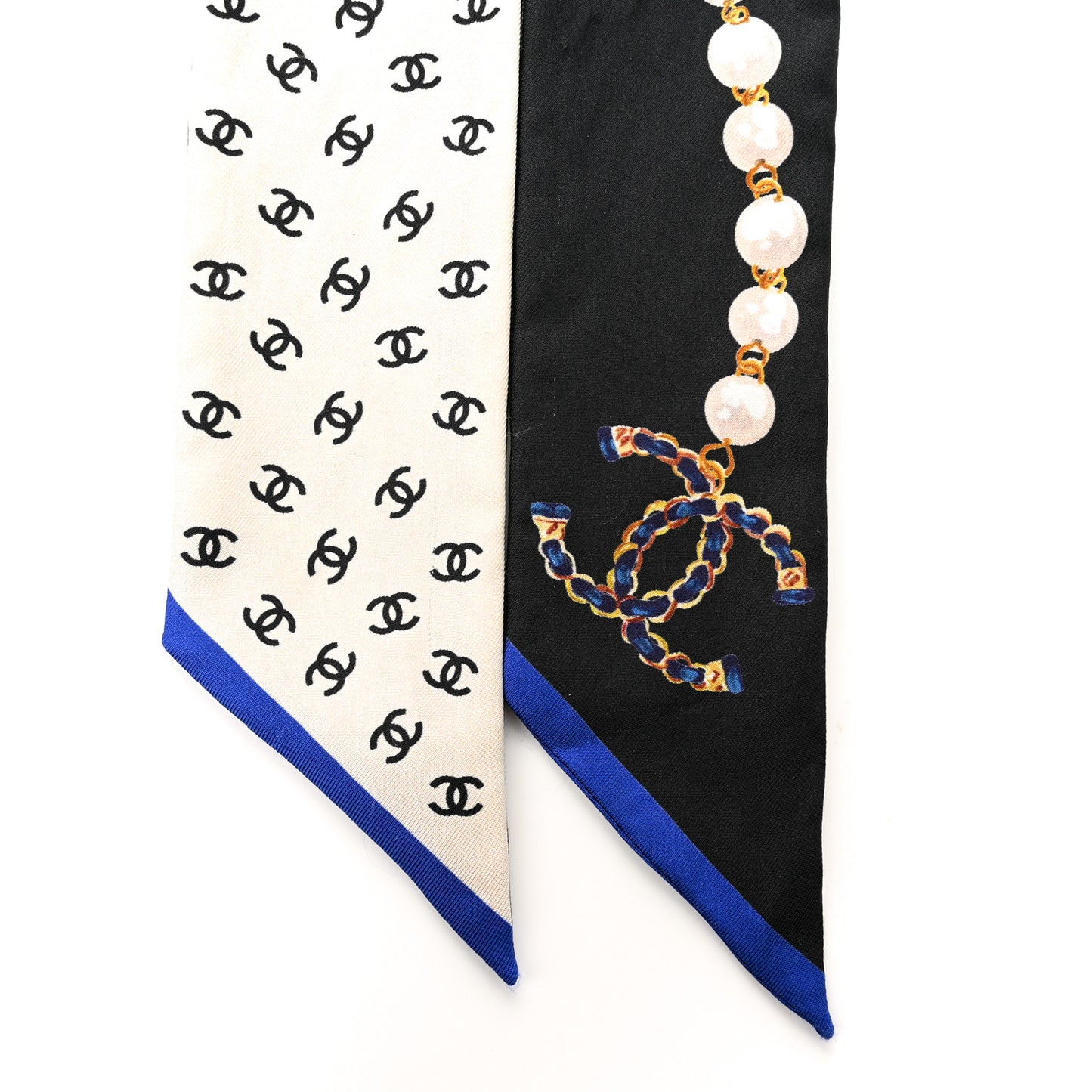 Silk Pearl CC Chain Slim Bandeau Scarf Dark Grey Blue Ecru