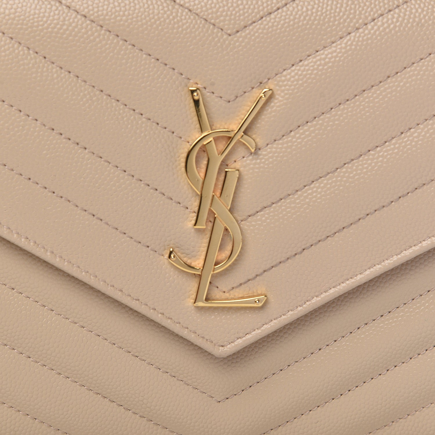 Saint Laurent Grain De Poudre Matelasse Chevron Monogram Chain Wallet Nude Powder 8 of 11