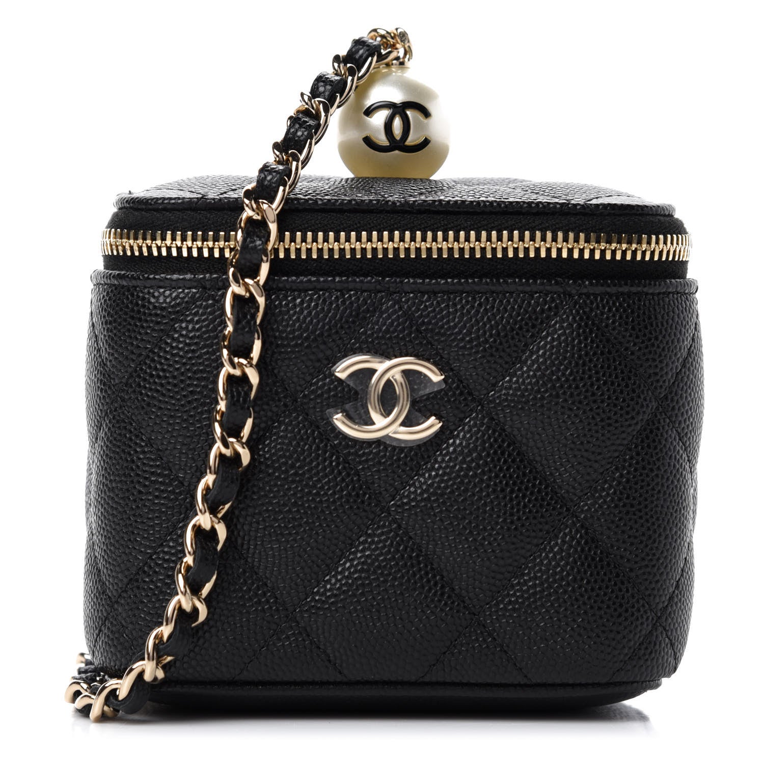 Chanel Caviar Quilted Mini Pearl On Top Vanity Case With Chain Black 1 of 11