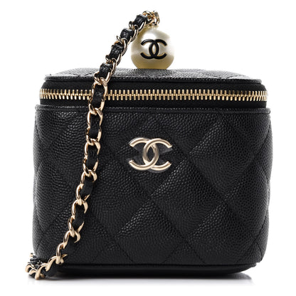 Chanel Caviar Quilted Mini Pearl On Top Vanity Case With Chain Black 1 of 11