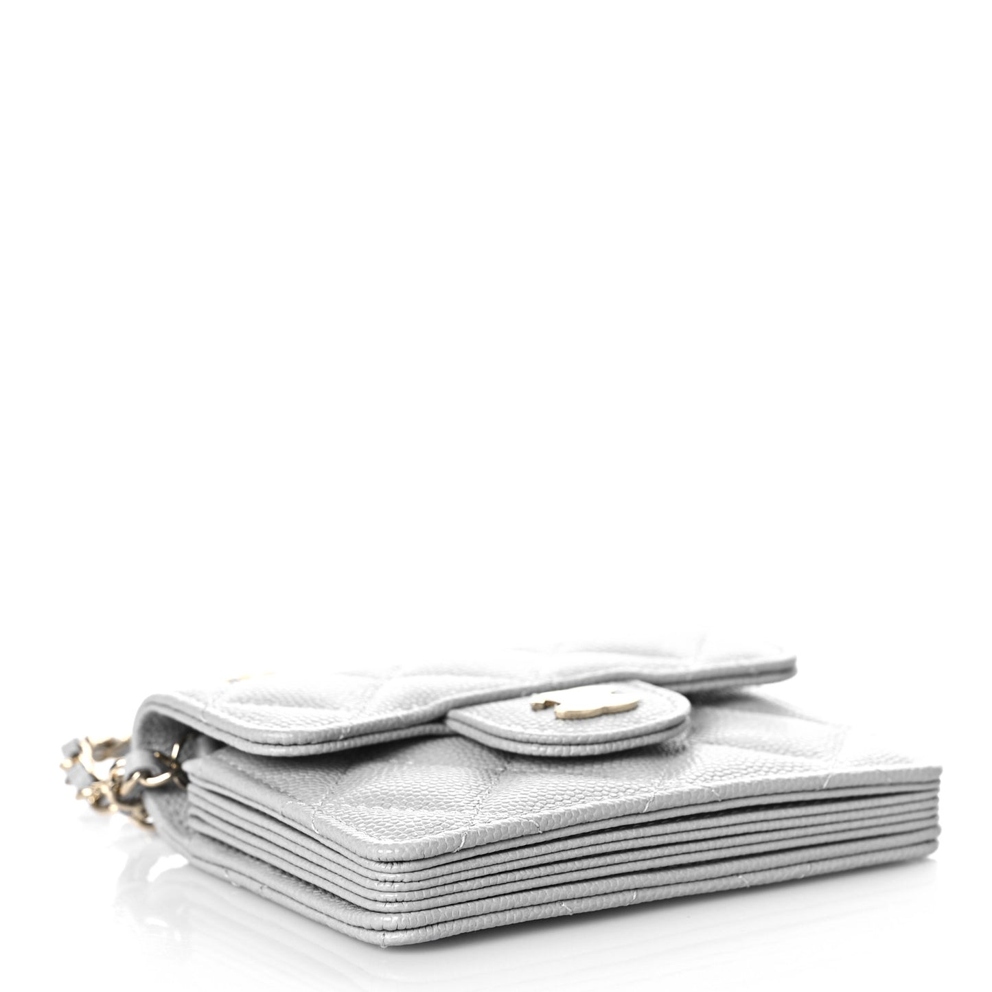 Caviar Quilted Flap Card Holder On Chain Grey