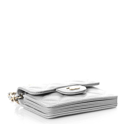 Chanel Caviar Quilted Flap Card Holder On Chain Grey 4 of 9