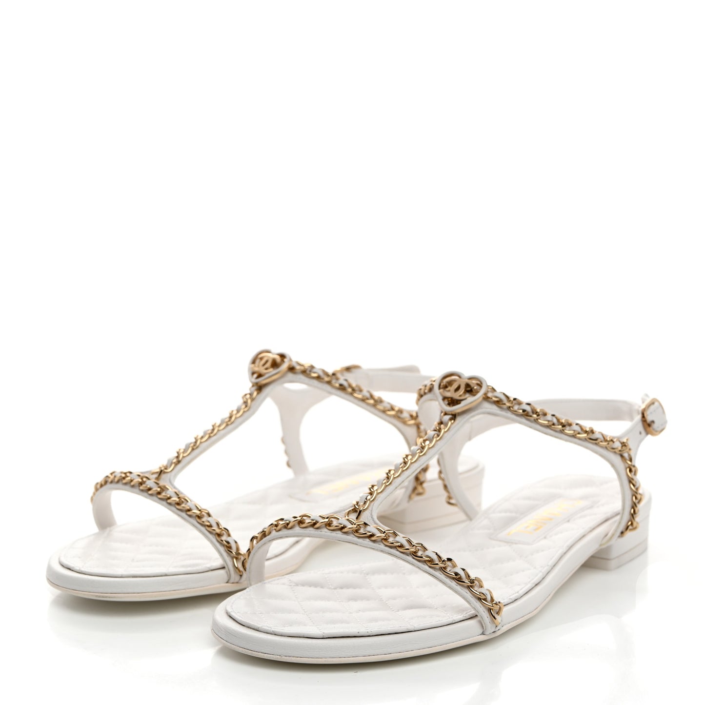 Lambskin CC Heart Chain Sandals 37.5 White
