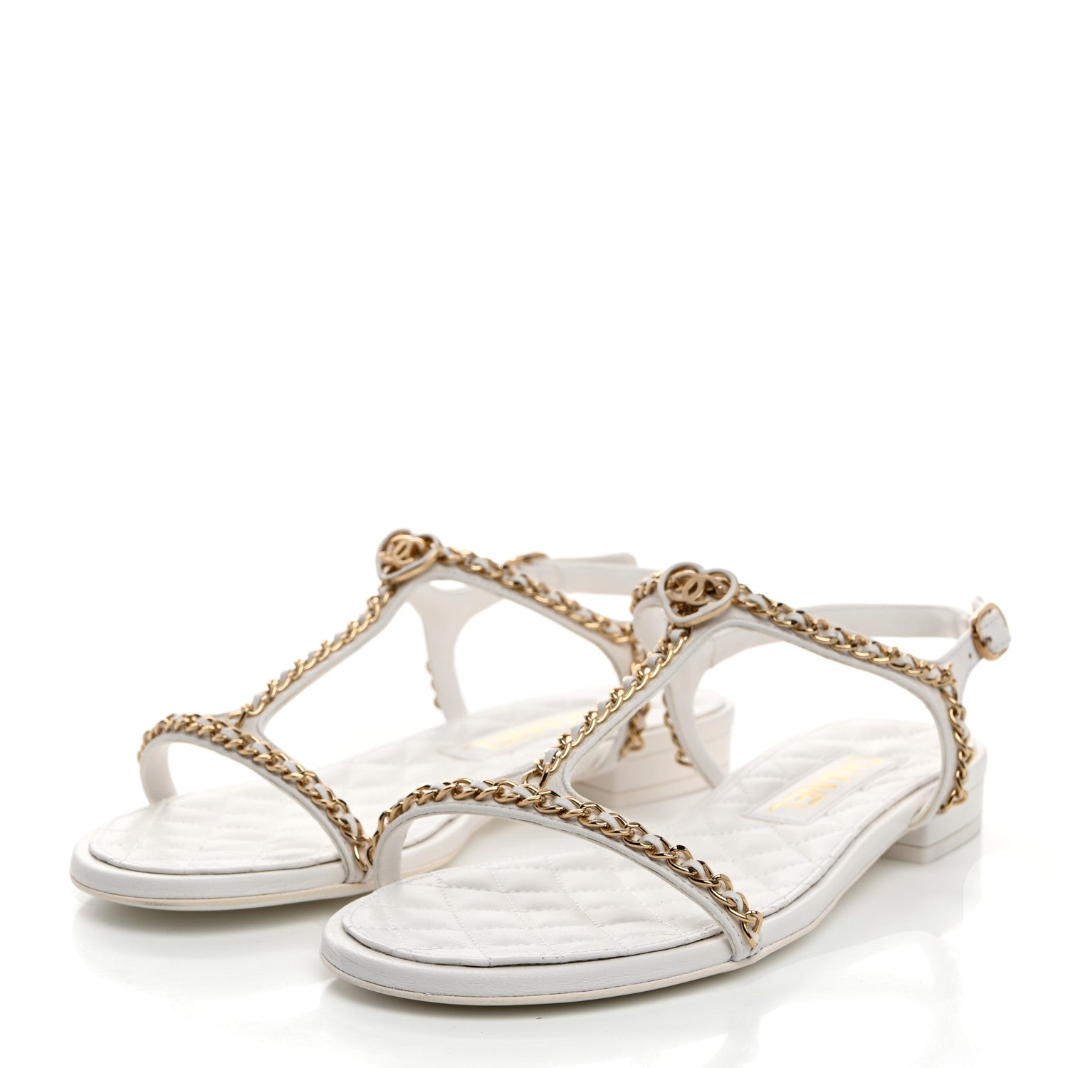 Chanel Lambskin CC Heart Chain Sandals 37.5 White 3 of 8