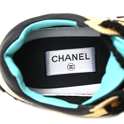 Chanel Metallic Lambskin Satin Finish Womens CC Sneakers 40.5 Black Gold 7 of 8