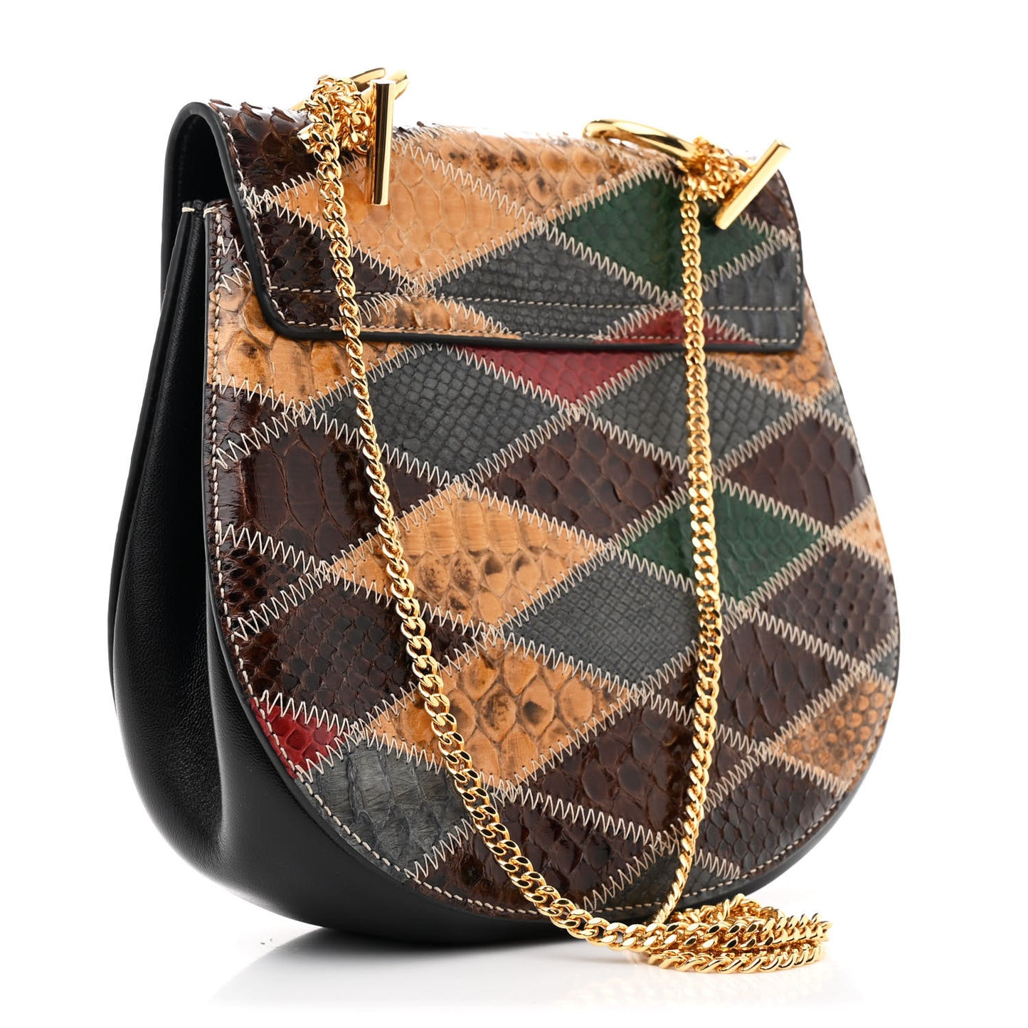 Snakeskin Smooth Calfskin Diamond Quilted Drew Shoulder Bag Multicolor Black