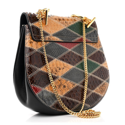 Chloe Snakeskin Smooth Calfskin Diamond Quilted Drew Shoulder Bag Multicolor Black 3 of 11