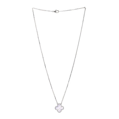 Van Cleef & Arpels 18K White Gold Chalcedony Vintage Alhambra Pendant Necklace 3 of 6