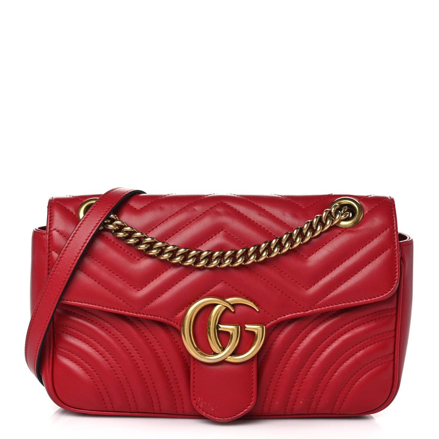 Calfskin Matelasse Small GG Marmont Shoulder Bag Hibiscus Red