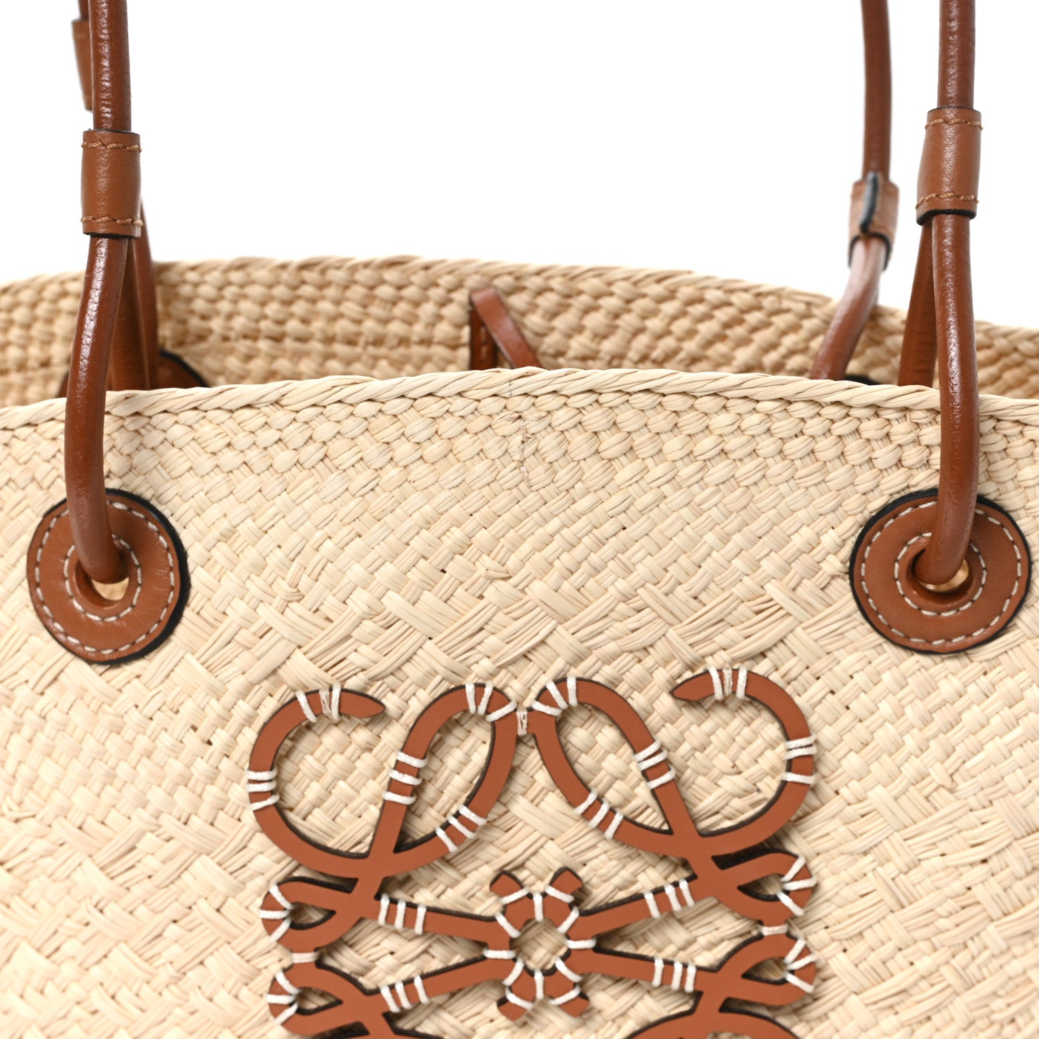 Loewe Calfskin Raffia Paulas Ibiza Small Anagram Basket Tote Bag Natural Tan 8 of 10