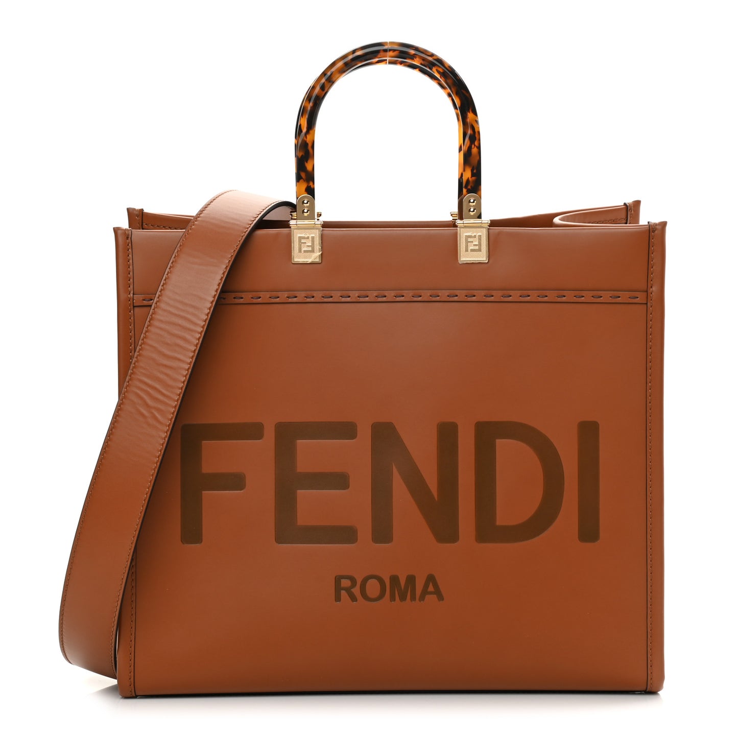 Vitello King Plexiglass Medium Fendi Sunshine Shopper Tote Cuoio
