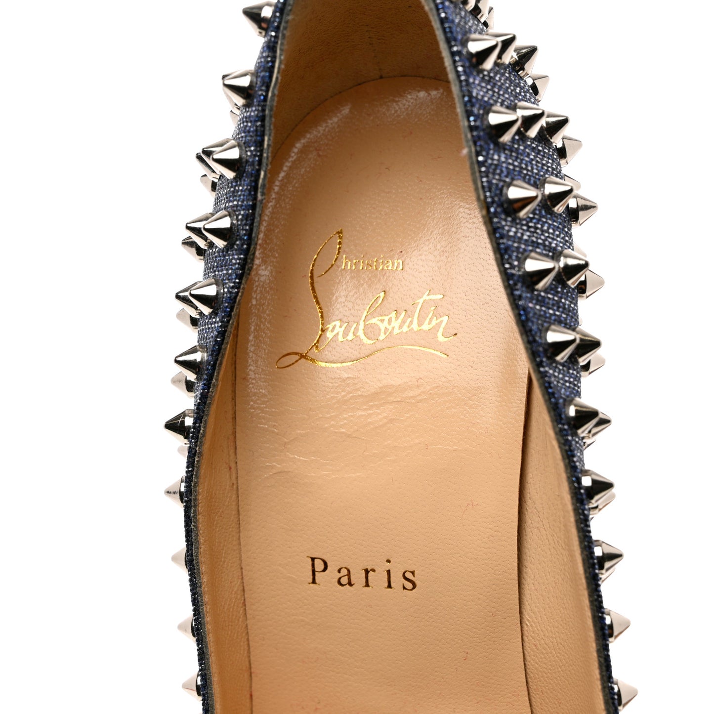 Denim Lame Lux Follies Spikes 100 Pumps 38 Silver