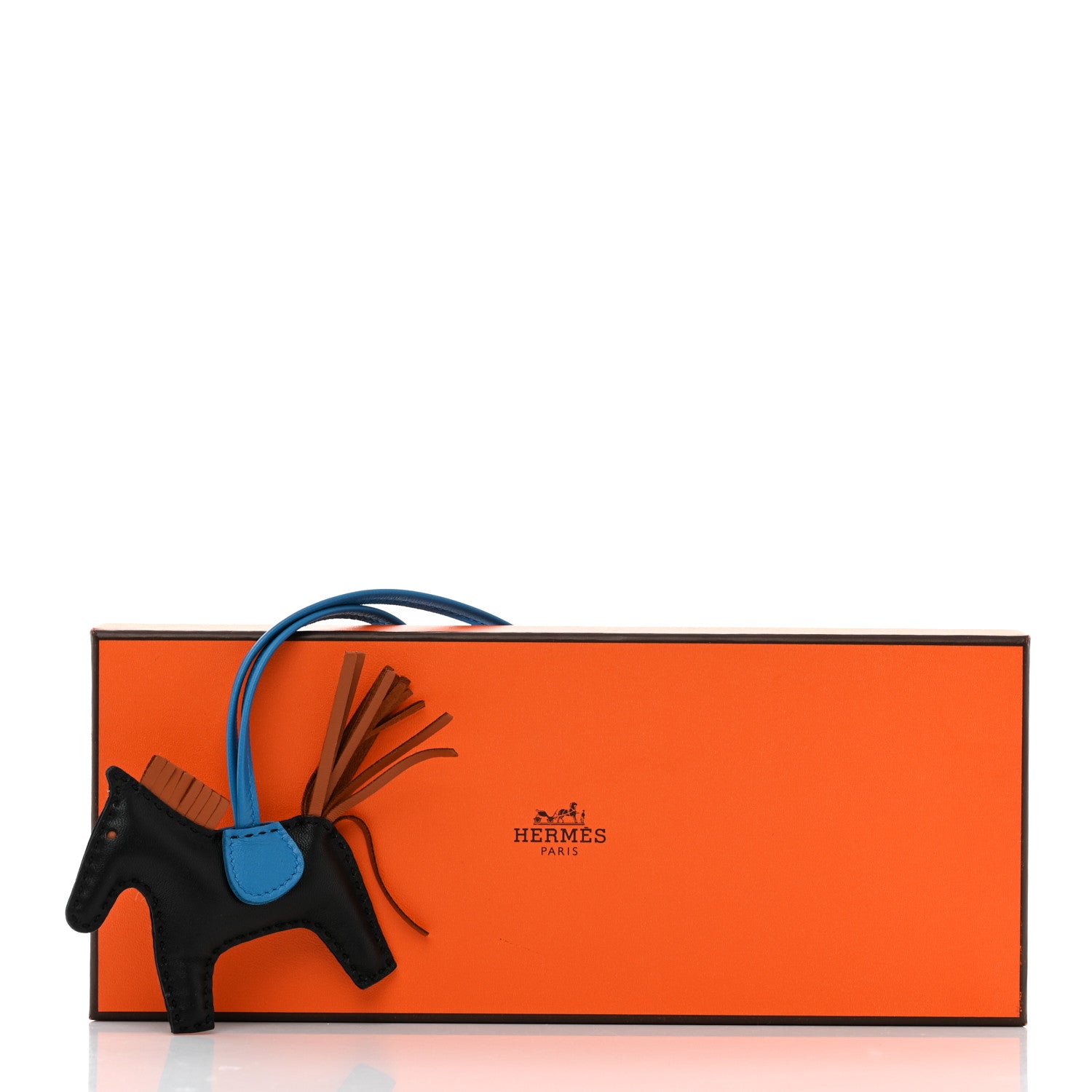 Hermes Milo Lambskin Grigri Rodeo Horse Bag Charm PM Black Gold Bleu Zanzibar 5 of 5