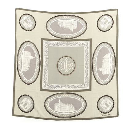 Christian Dior Silk Square Scarf Beige Gray 1 of 4