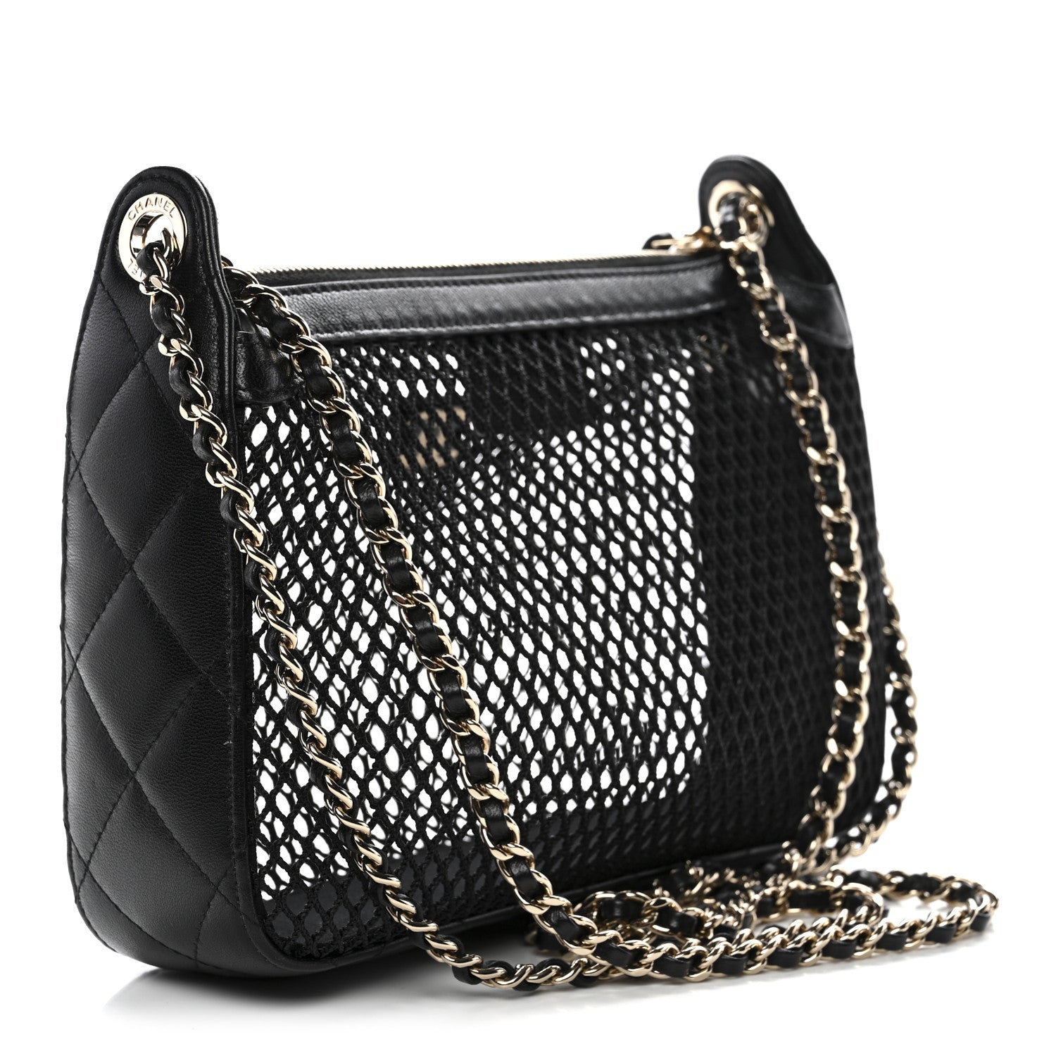 Chanel Mesh Shiny Lambskin Clutch With Chain Black 1830819