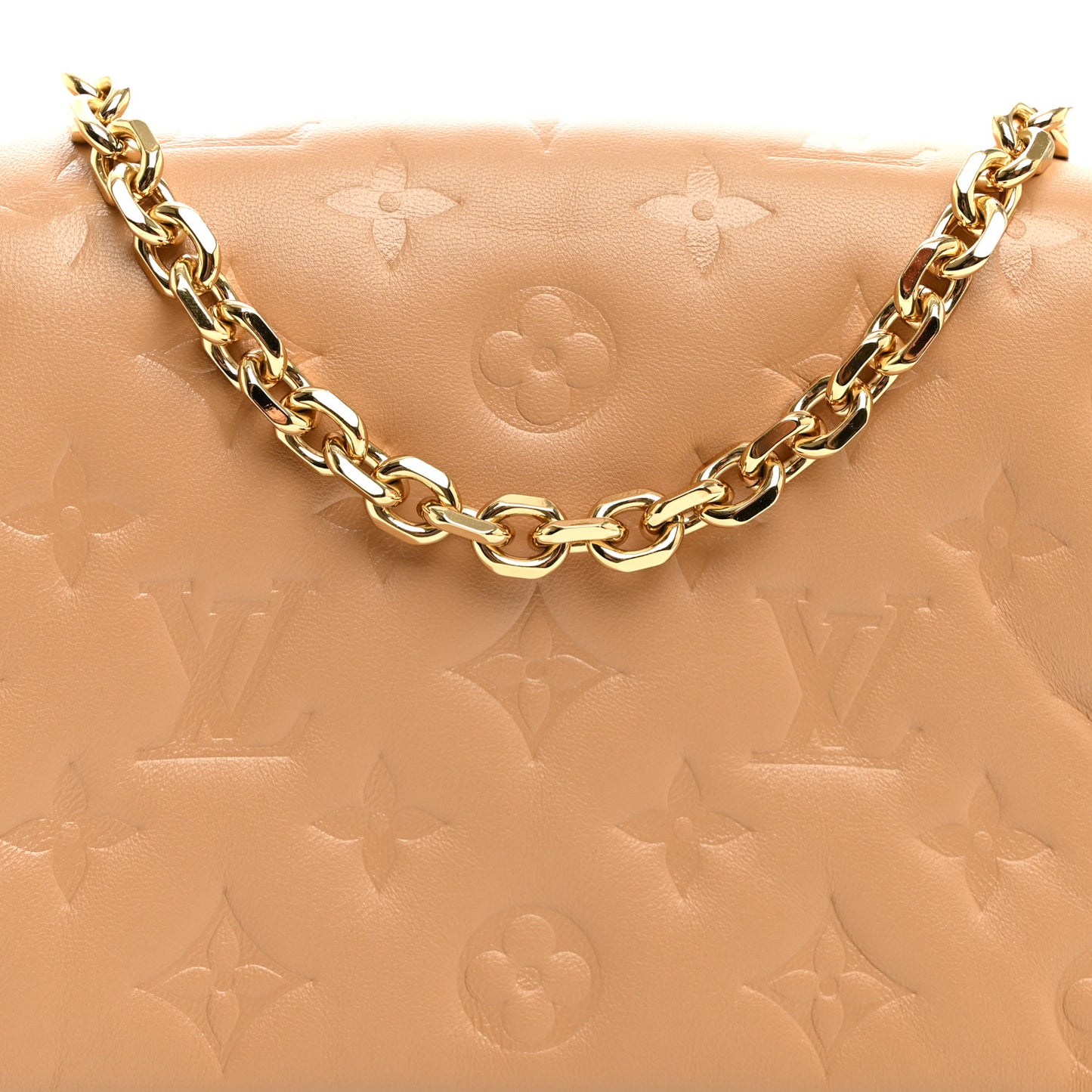 Lambskin Embossed Monogram Pochette Coussin Camel