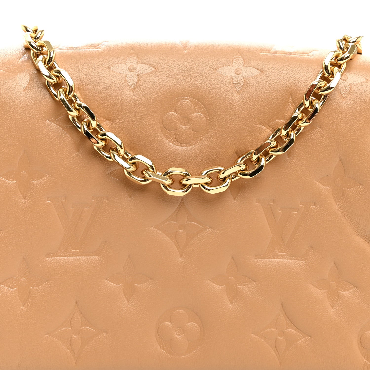 Louis Vuitton Lambskin Embossed Monogram Pochette Coussin Camel 7 of 9