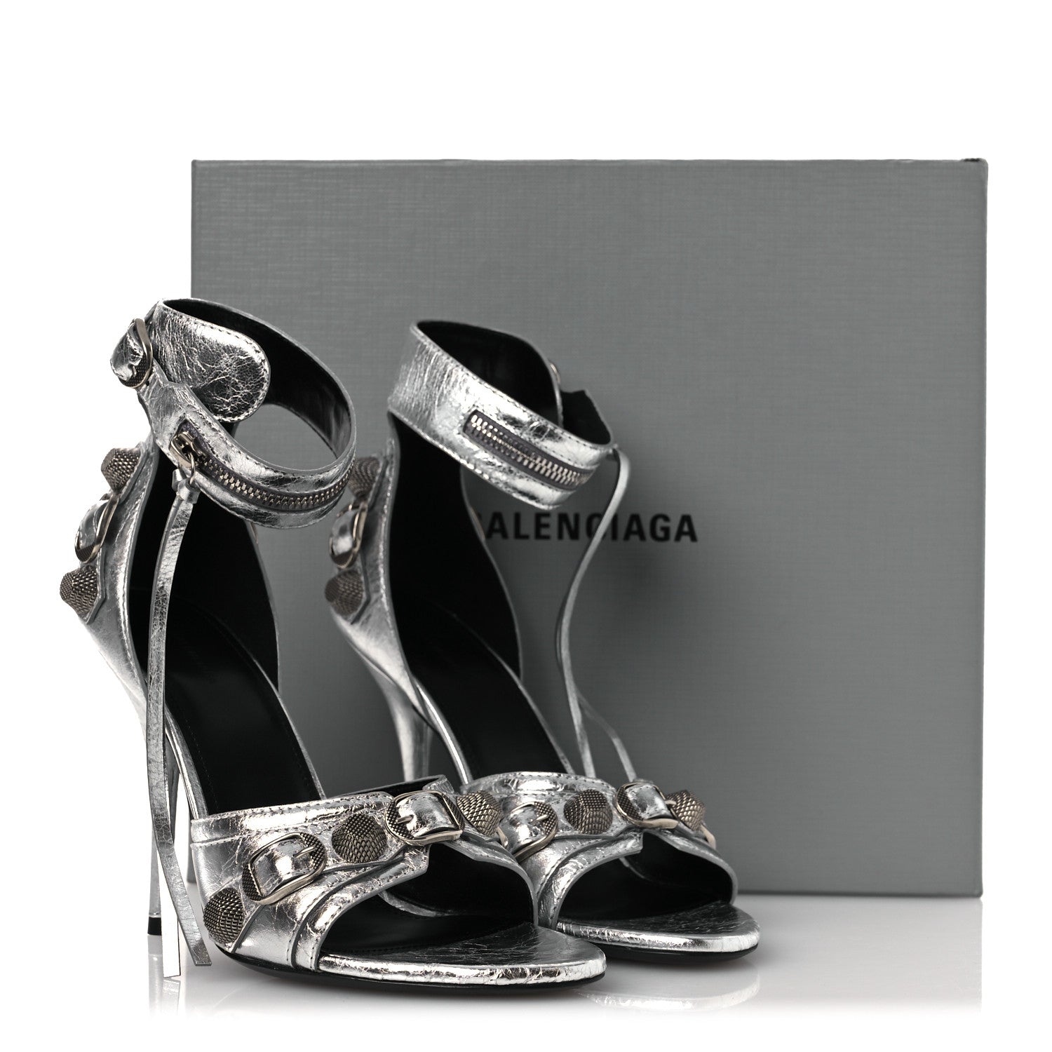 Balenciaga Metallic Agneau Arena Cagole 110mm Sandals 38 Silver 38 Silver 12 of 12