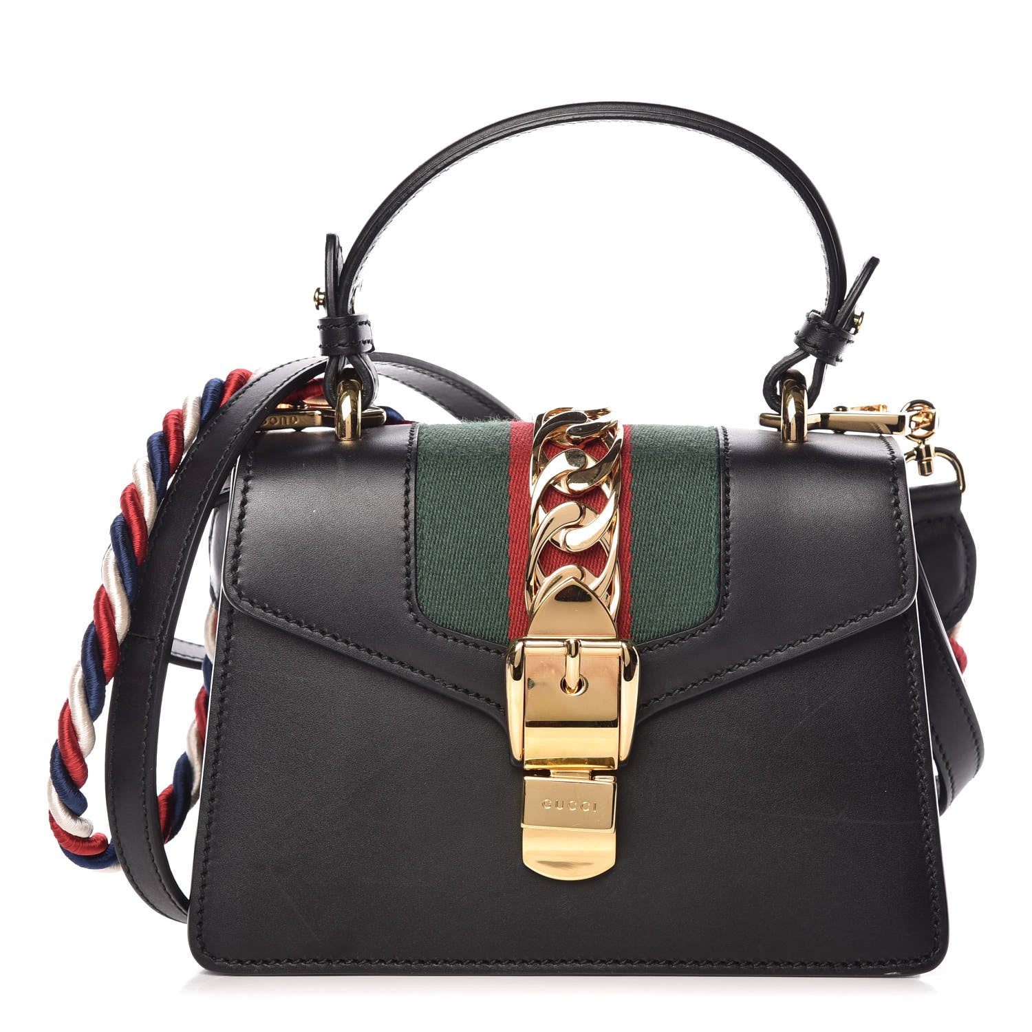 Gucci Calfskin Mini Sylvie Top Handle Bag Black 1 of 16