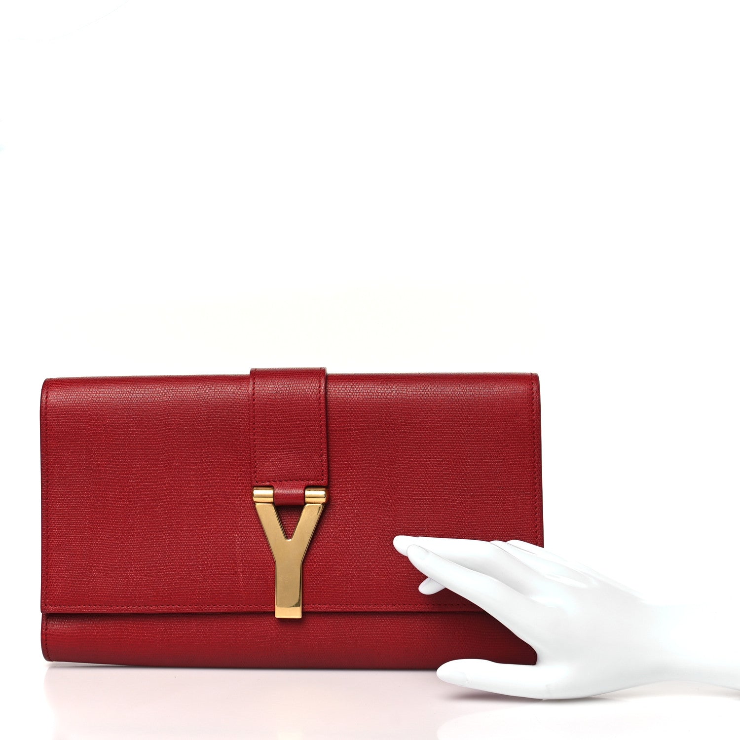 Saint Laurent Textured Calfskin Classic Y Ligne Clutch Red 2 of 9