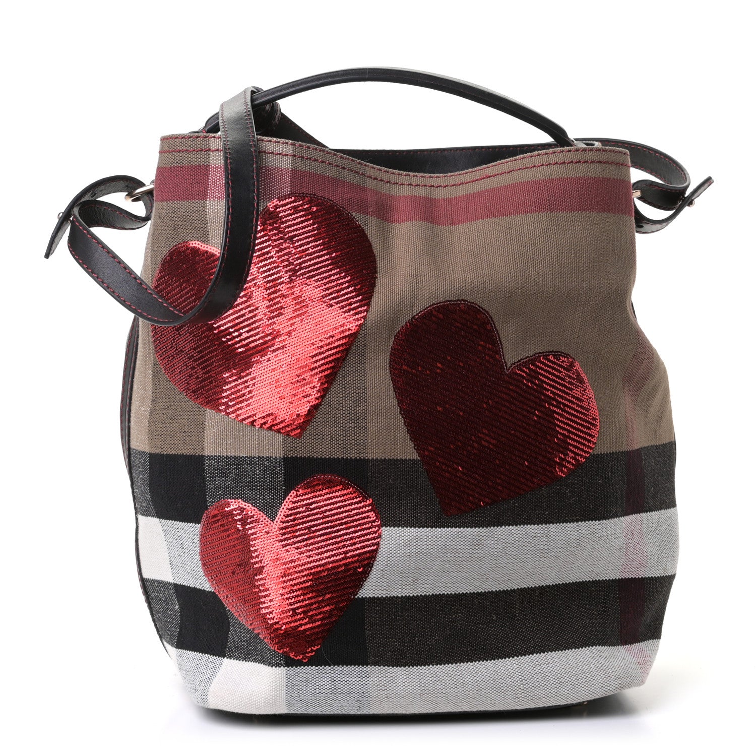 Burberry Canvas Mega Check Sequin Heart Medium Ashby Hobo Black 1 of 13