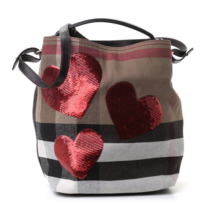 Burberry Canvas Mega Check Sequin Heart Medium Ashby Hobo Black 1 of 13