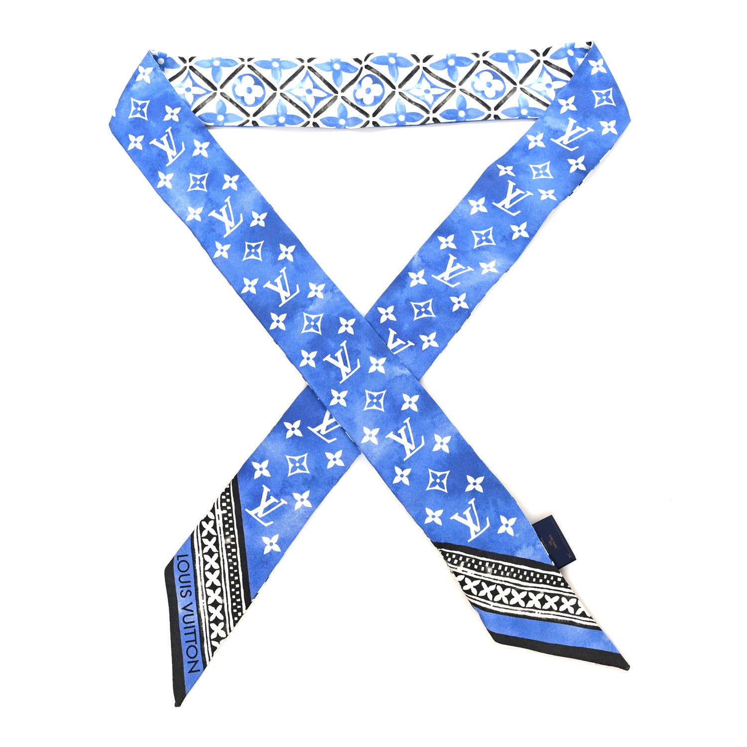 Louis Vuitton Silk Monogram Flower Tile BB Bandeau Blue 1 of 3