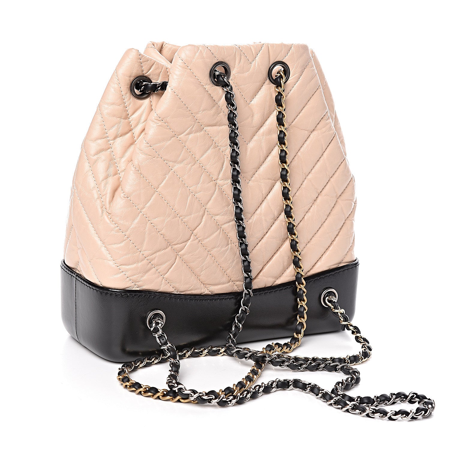 Chanel Aged Calfskin Quilted Small Gabrielle Backpack Beige Black 3 of 9