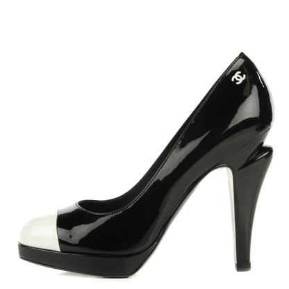 Chanel Patent Cap Toe Pumps 38.5 Black White 1 of 8