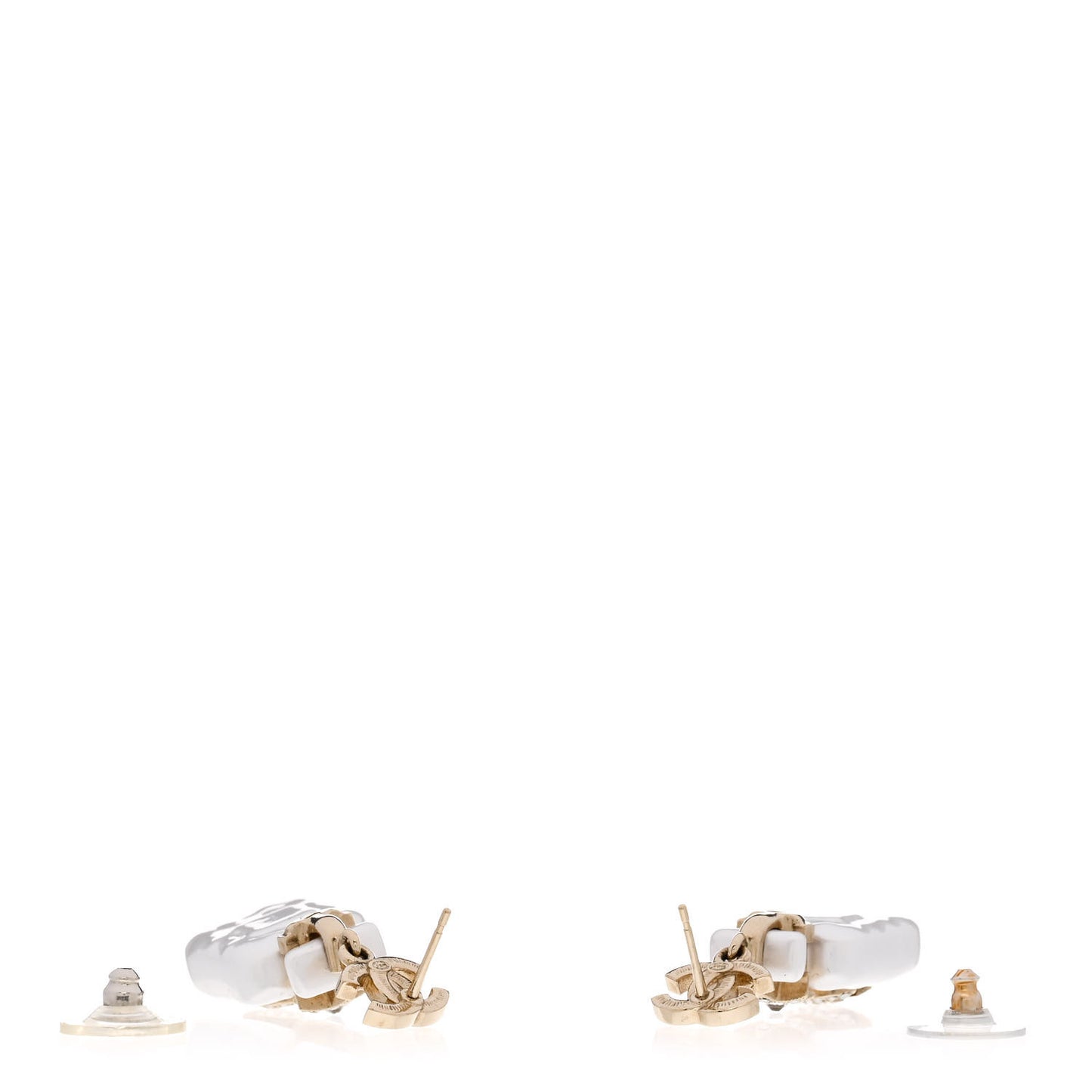Pearl Resin Crystal CC Perfume Bottle Drop Earrings Gold Pearly White