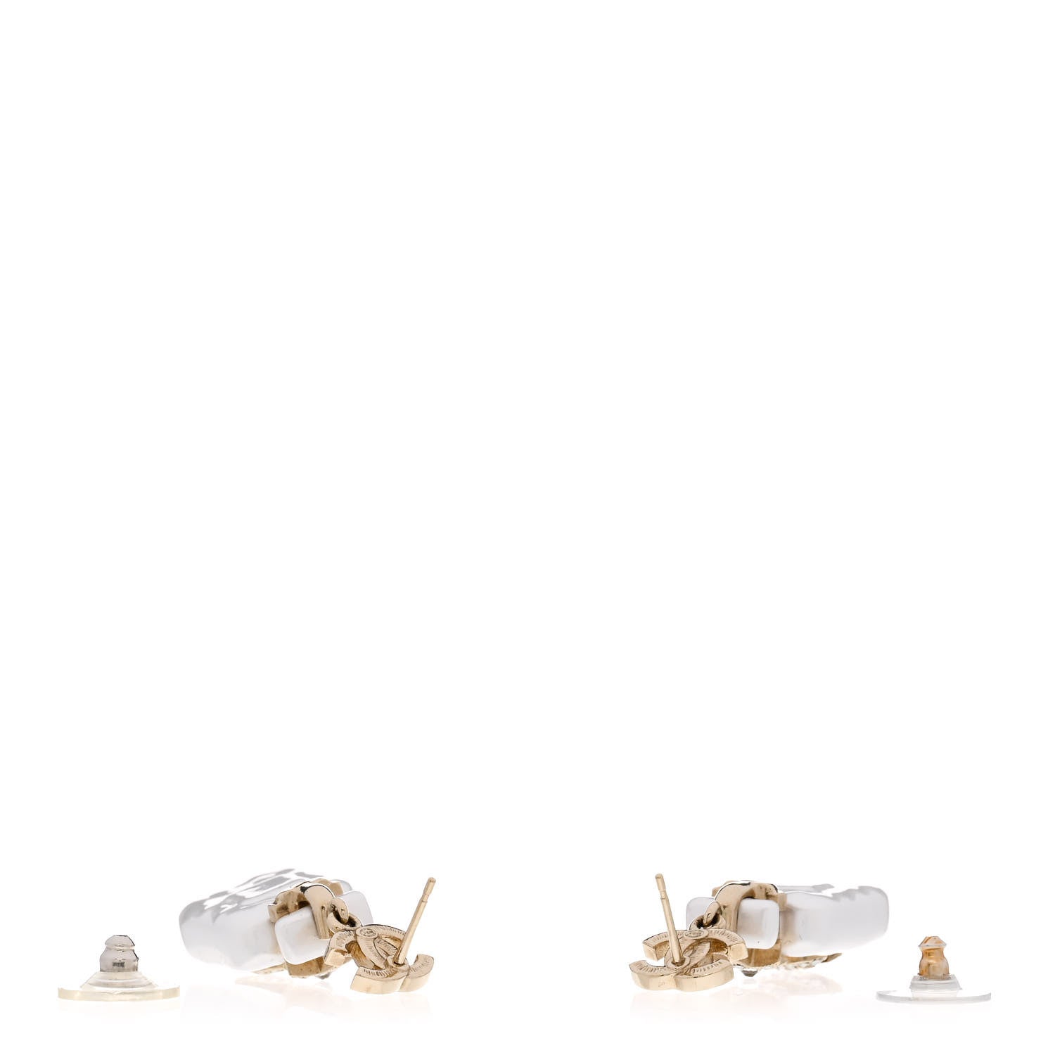 Chanel Pearl Resin Crystal CC Perfume Bottle Drop Earrings Gold Pearly White 3 of 5