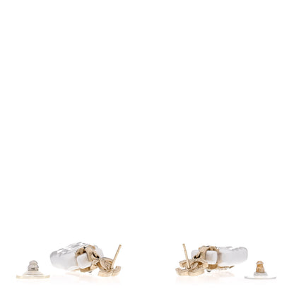 Chanel Pearl Resin Crystal CC Perfume Bottle Drop Earrings Gold Pearly White 3 of 5