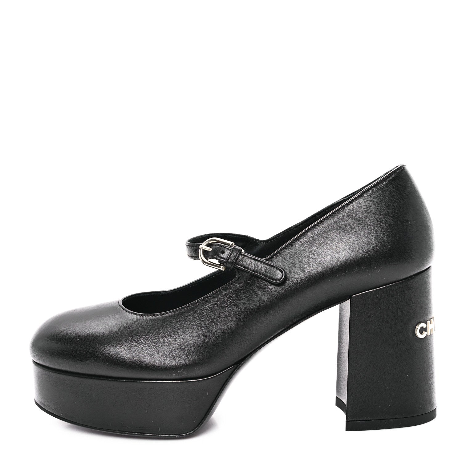 Chanel Lambskin Mary Jane Platform Pumps 36.5 Black 1698959