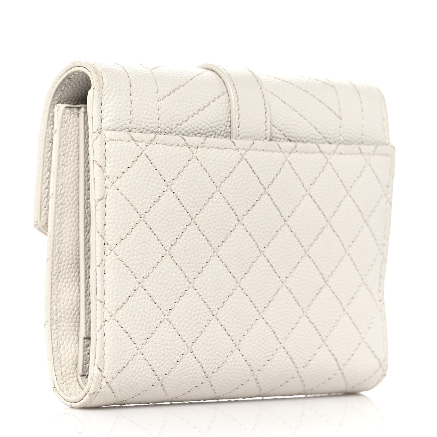 Grain De Poudre Mixed Matelasse Triquilt Monogram Compact Tri Fold Wallet Blanc Vintage