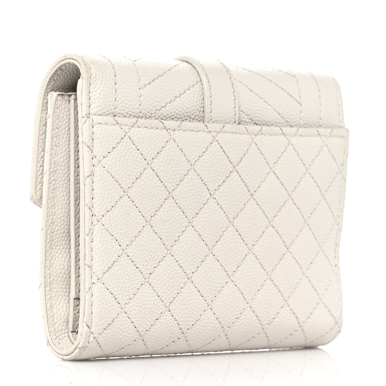 Saint Laurent Grain De Poudre Mixed Matelasse Triquilt Monogram Compact Tri Fold Wallet Blanc Vintage 3 of 8