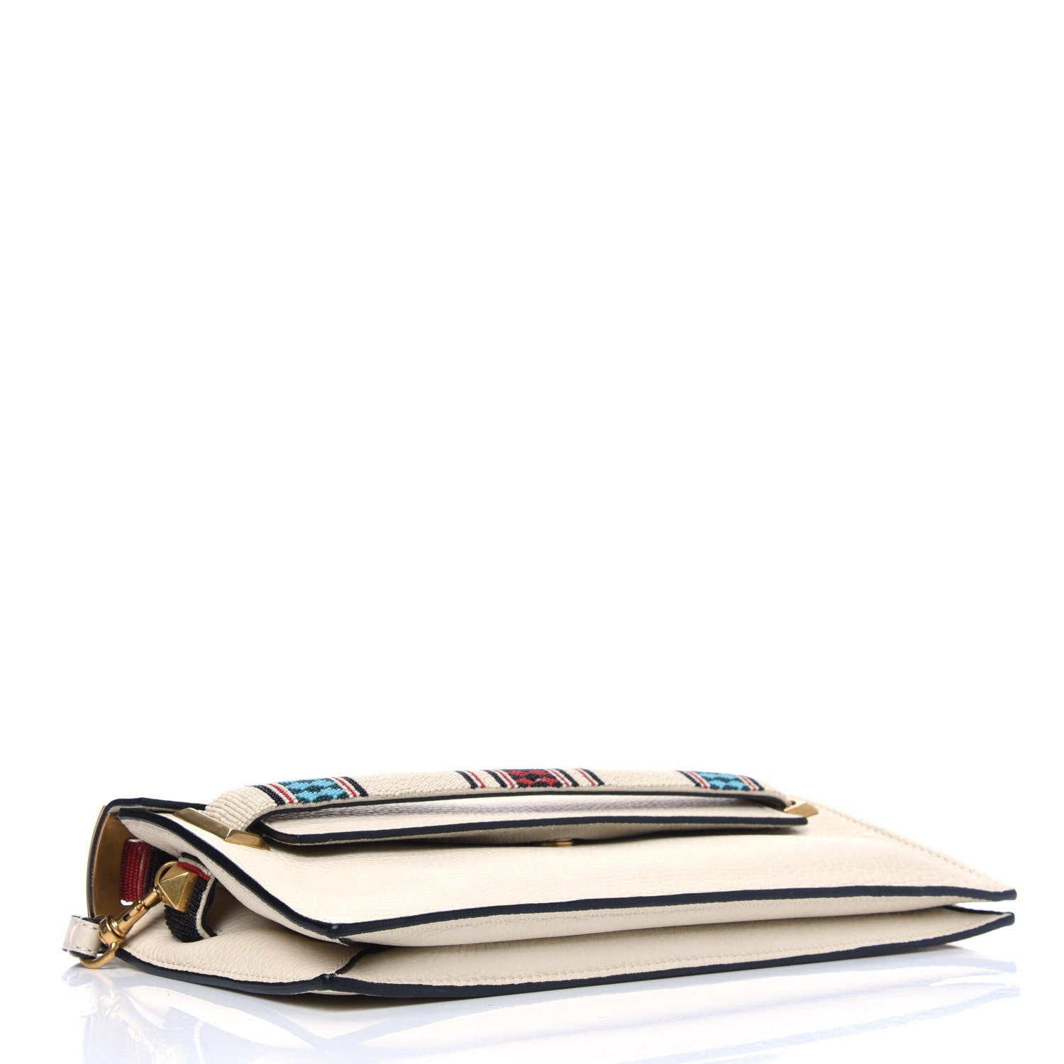 Valentino Garavani Pebbled Calfskin Beaded My Rockstud Clutch Ivory 3 of 6