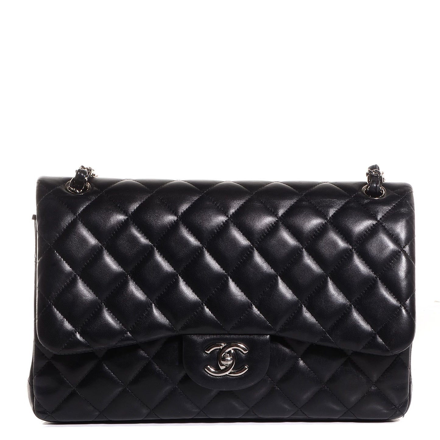 Lambskin Quilted Jumbo Double Flap Black