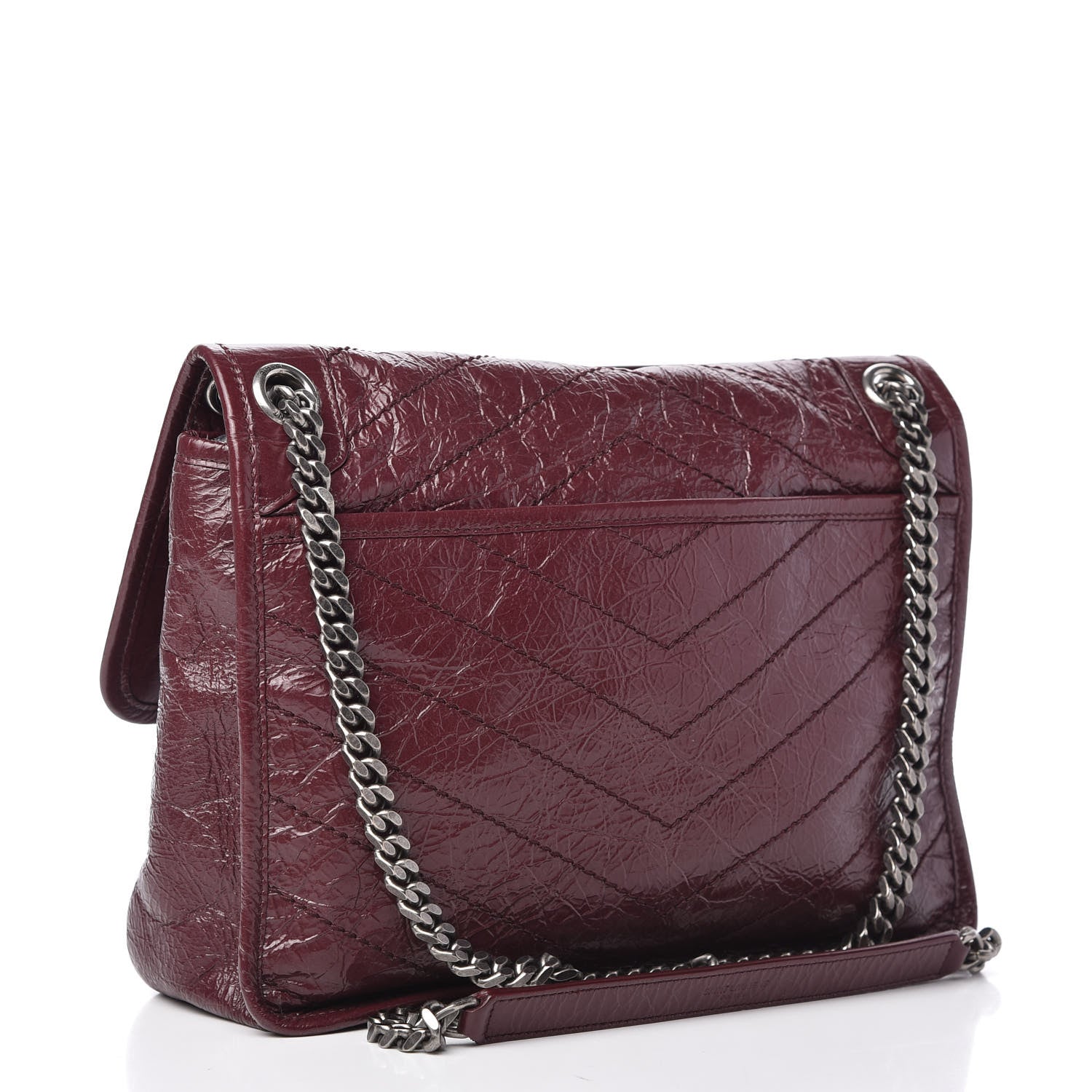 Saint Laurent Crinkled Calfskin Matelasse Monogram Medium Niki Chain Satchel Burgundy 3 of 10