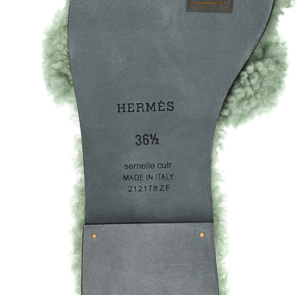 Hermes Woolskin Oran Sandals 36.5 Vert D’Eau 6 of 8